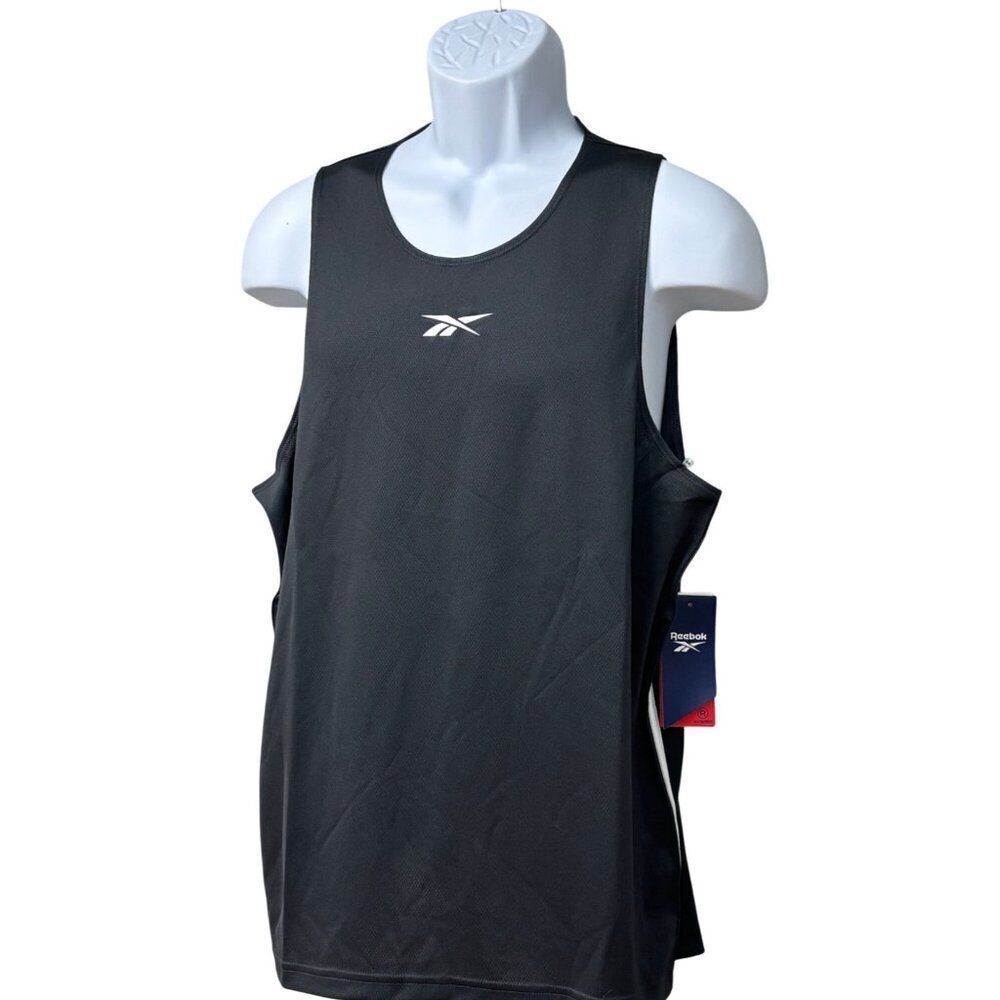 Reebok Workout Men's Side Stripe mesh Tank Night Black, Sz M